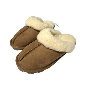 Womens Suede & Sherpa Slippers Chestnut Sz 8 SlipOn Indoor/Outdoor Members Mark